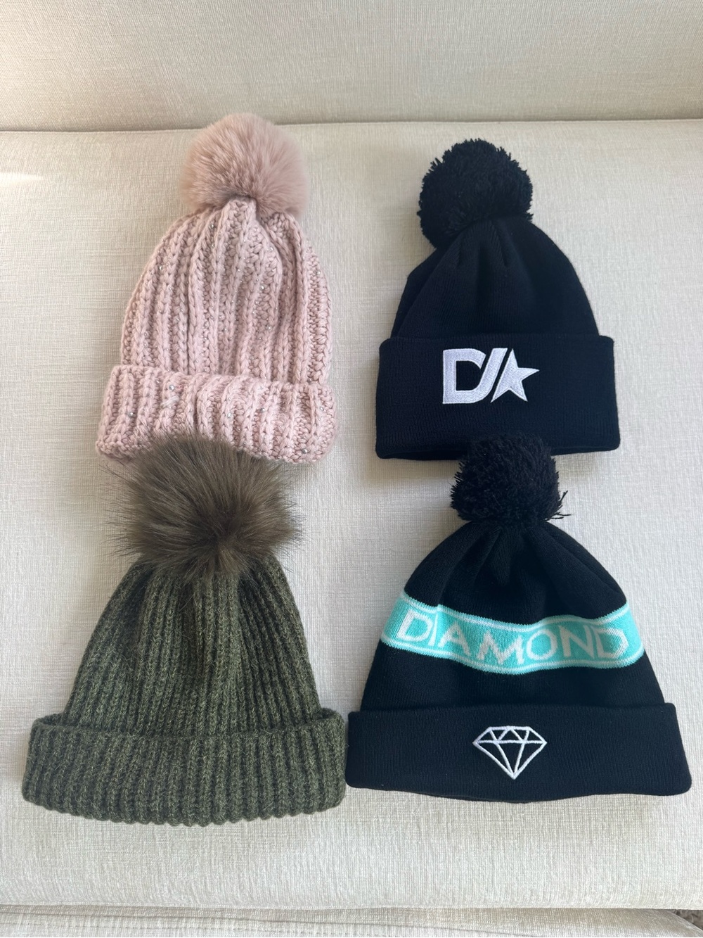 Bundle Set of Beanies Pink, Olive, Black, Teal